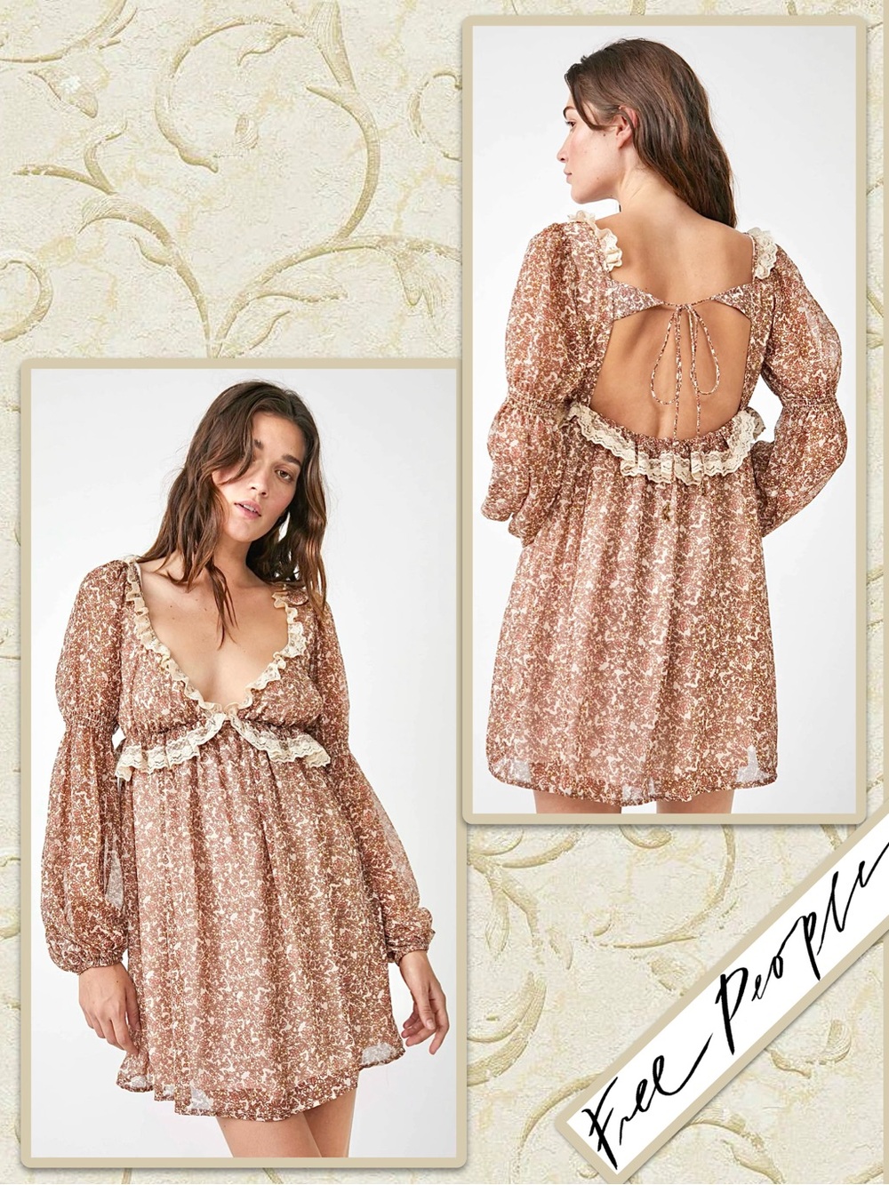 Free People Pennie Mini Dress in Ivory (Cream, Brown, Tan)